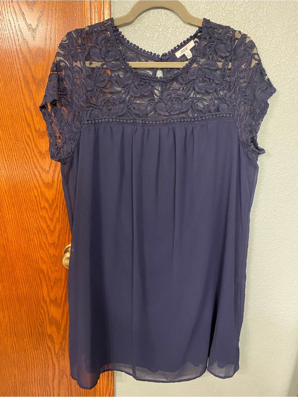 Lace Yoke Navy Women's Shift Dress